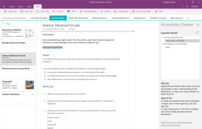   Office 365:   Excel,   OneNote Online   
